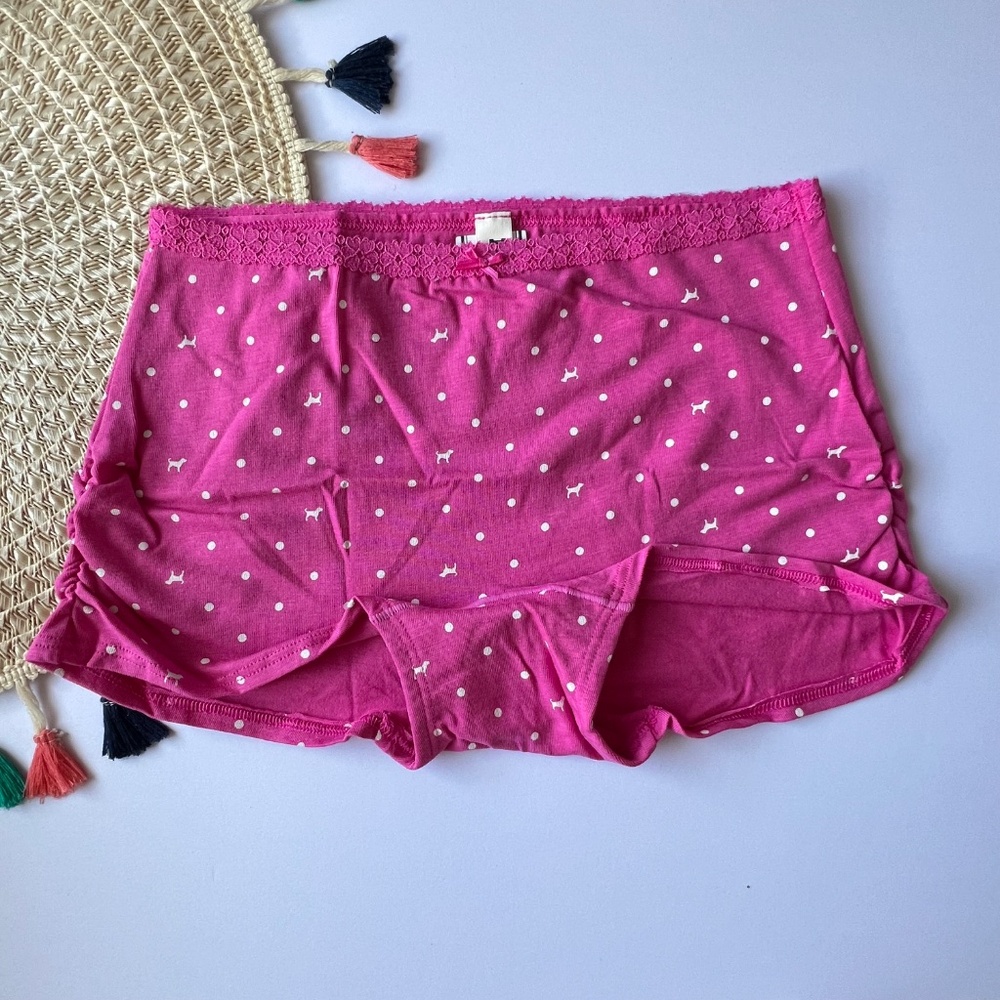 Victoria's Secret PINK Cotton Dorm Boyshort Panty Pink Dot Dog Print S NEW